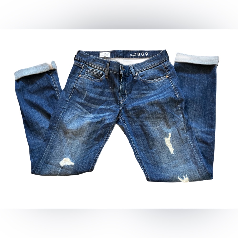 ❤️ GAP REAL STRAIGHT DENIM DISTRESSED JEANS SIZE 26 1969
